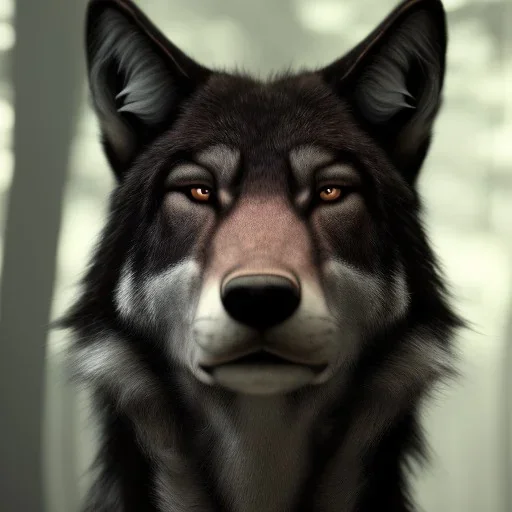 in Forest award winning portrait of a male unreal 5, octane render, cinema4d, dynamic lighting, dramatic lighting, 4k, redshift render, highly detailed, hyper realistic,anthropomorphic black wolf long