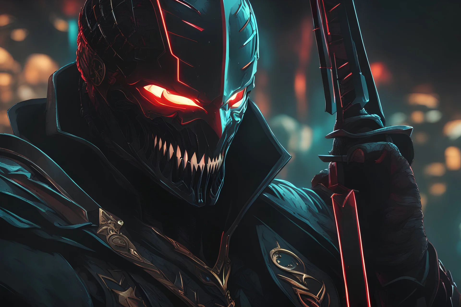 Pyke venom in 8k solo leveling shadow artstyle, pirate them, mask, close picture, sea, neon lights, intricate details, highly detailed, high details, detailed portrait, masterpiece,ultra detailed, ultra quality