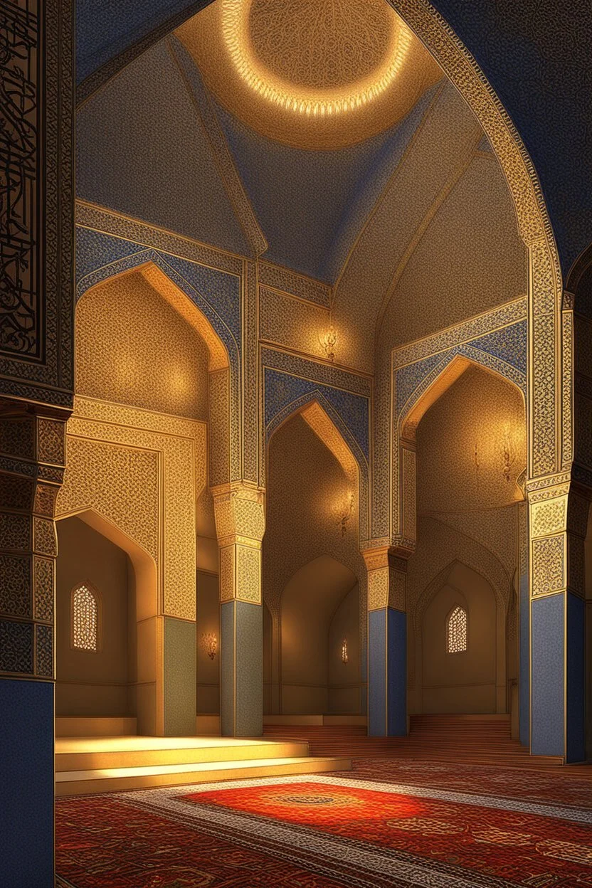 Inside a Moghul mosque at night, gleaming, harmonious, incandescent by artist "Igor Zenin", by artist "George Clausen"