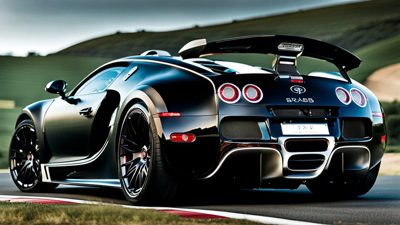 Rear View A stunningly realistic (((Bugatti Veyron x brabus))), intricate detail and perfection in every surface, glimmering metal and luxurious contours, a (perfect model) for a desktop wallpaper fit for high resolution screens, evoking a sense of futuristic elegance in a (4K cinematic atmosphere).