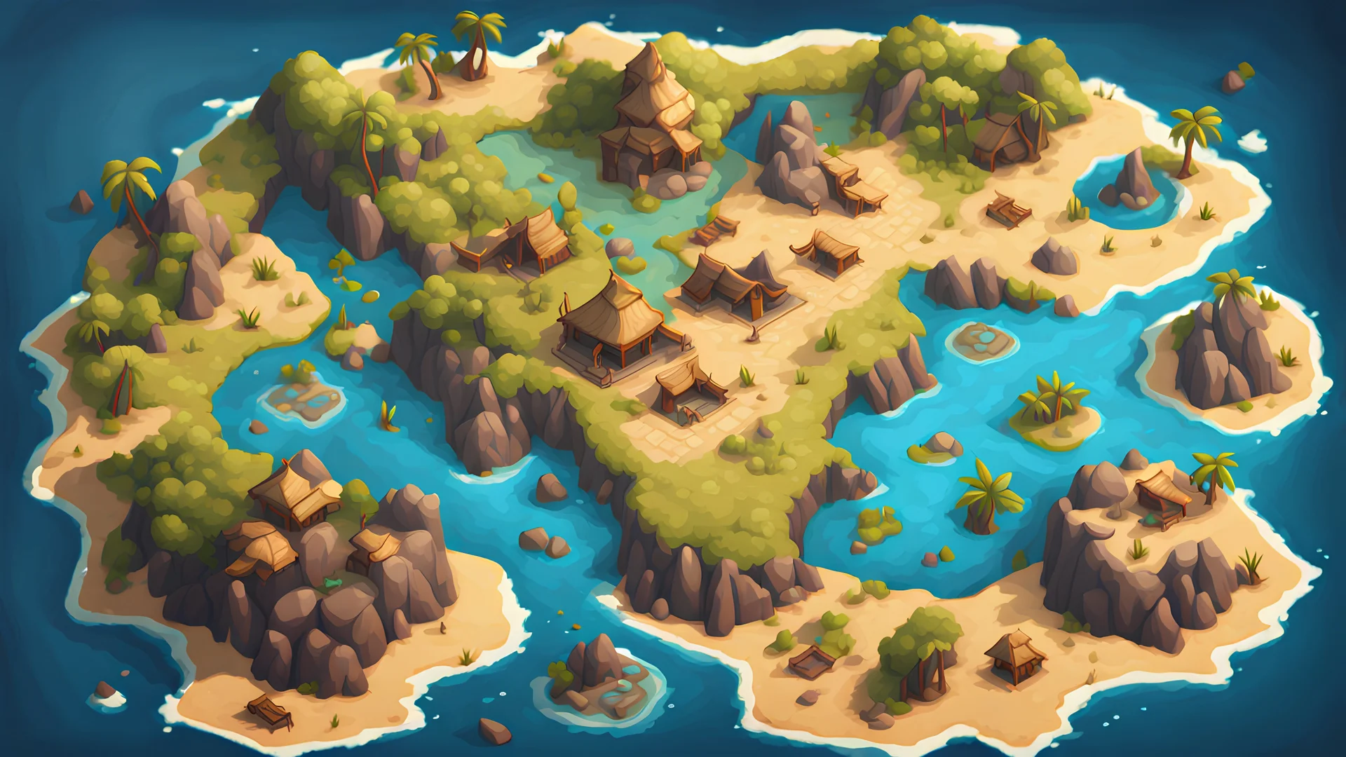 video game diverse continent island map top down view