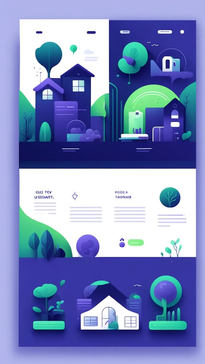 illustrations with a simple art style that show home page use dark blue-purple and energy green and minimal