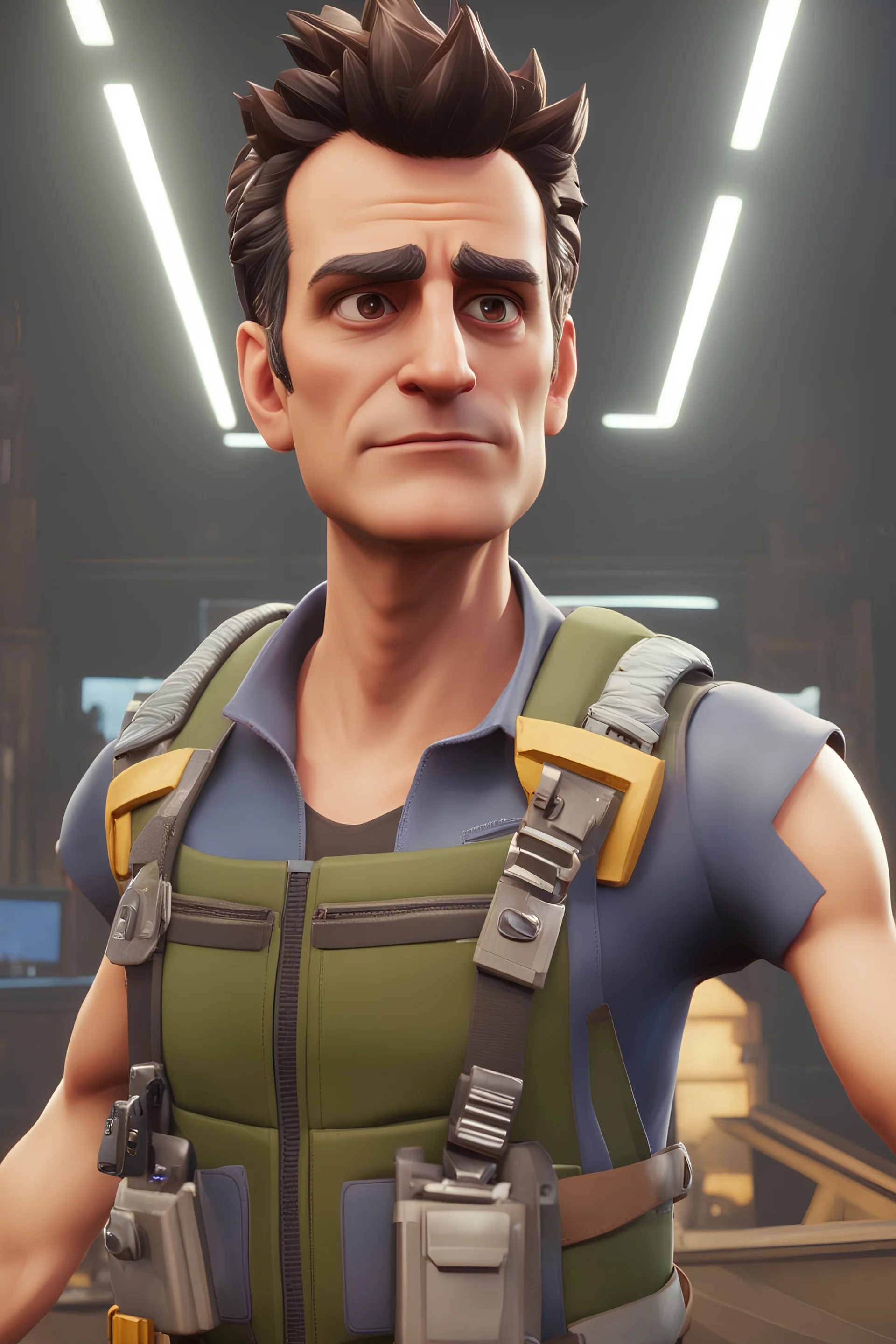 Highest quality highest resolution best cinematic screen grab shot of Dean Kamen in Fortnite