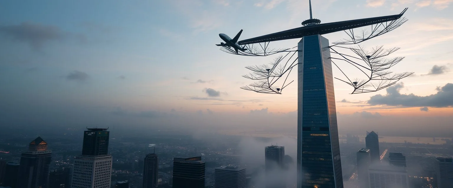 a skyscraper with branches so that aircraft can take off from them