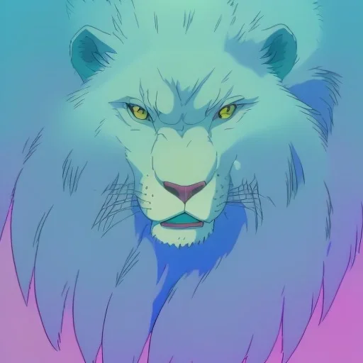 A beautiful portrait of a cyborg lion blue neon color scheme, high key lighting, volumetric light high details psychedelic background