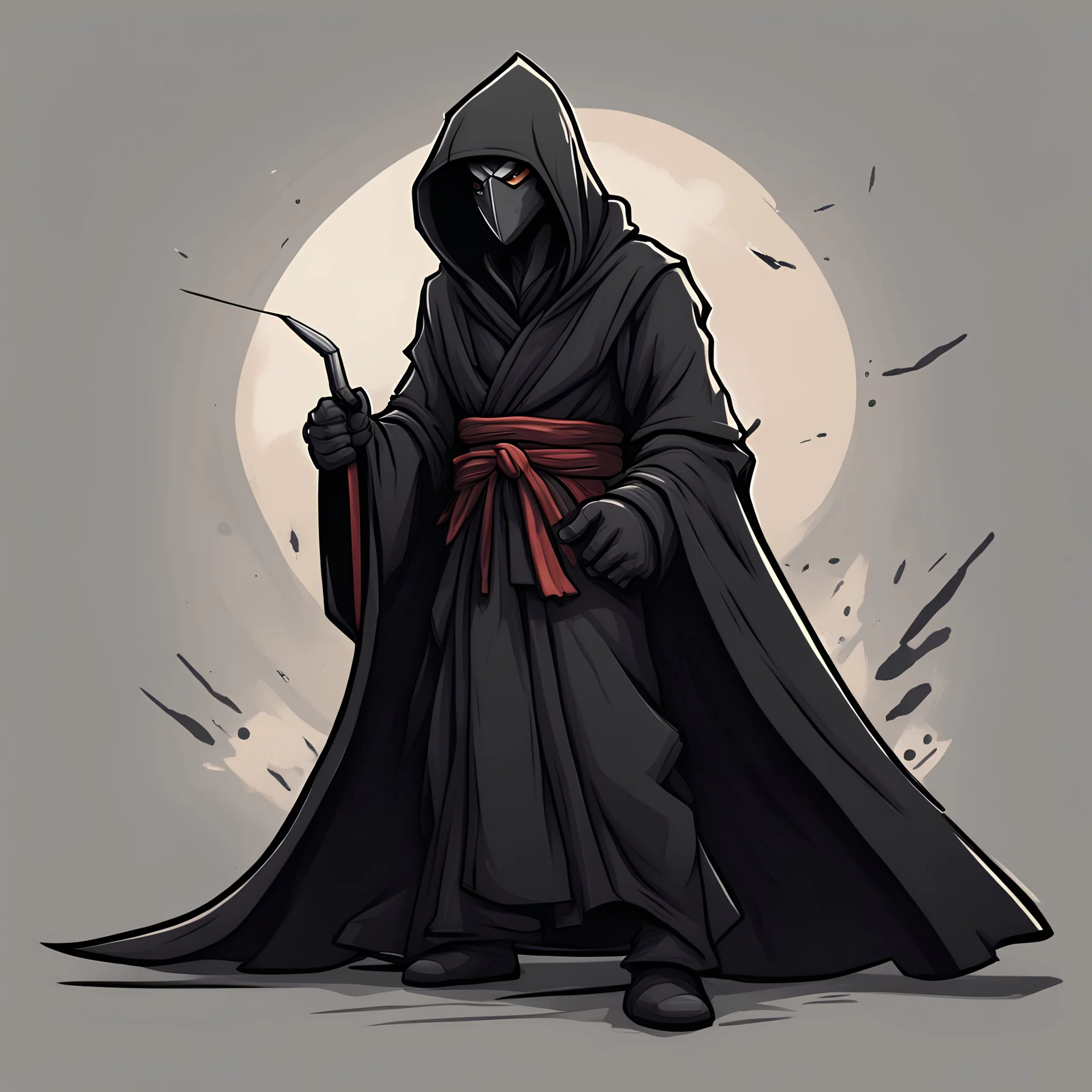 A assassin Black Hand Robe on the hunt to silence their target, in cartoon art style