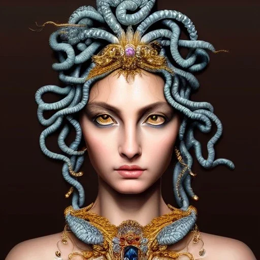 ultra detailed fullbody portrait of Medusa , extremely detailed digital painting, intrincate, extremely detailed face,crystal clear Big eyes, in the style of Caravaggio, mystical colors , perfectly centered image, perfect composition, rim light, beautiful lighting, 8k, stunning scene, raytracing