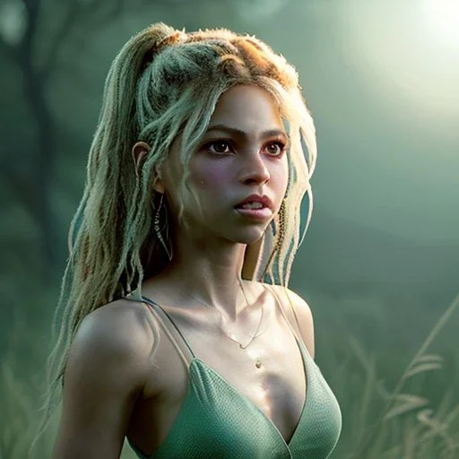 Shakira, artist, Realistic image, waist up portrait. perfect eyes, glow, circle iris. concept art, smooth, unreal engine 5, god lights, ray tracing, RTX, lumen lighting, ultra detail, volumetric lighting, 3d, finely drawn, high definition, 4k.