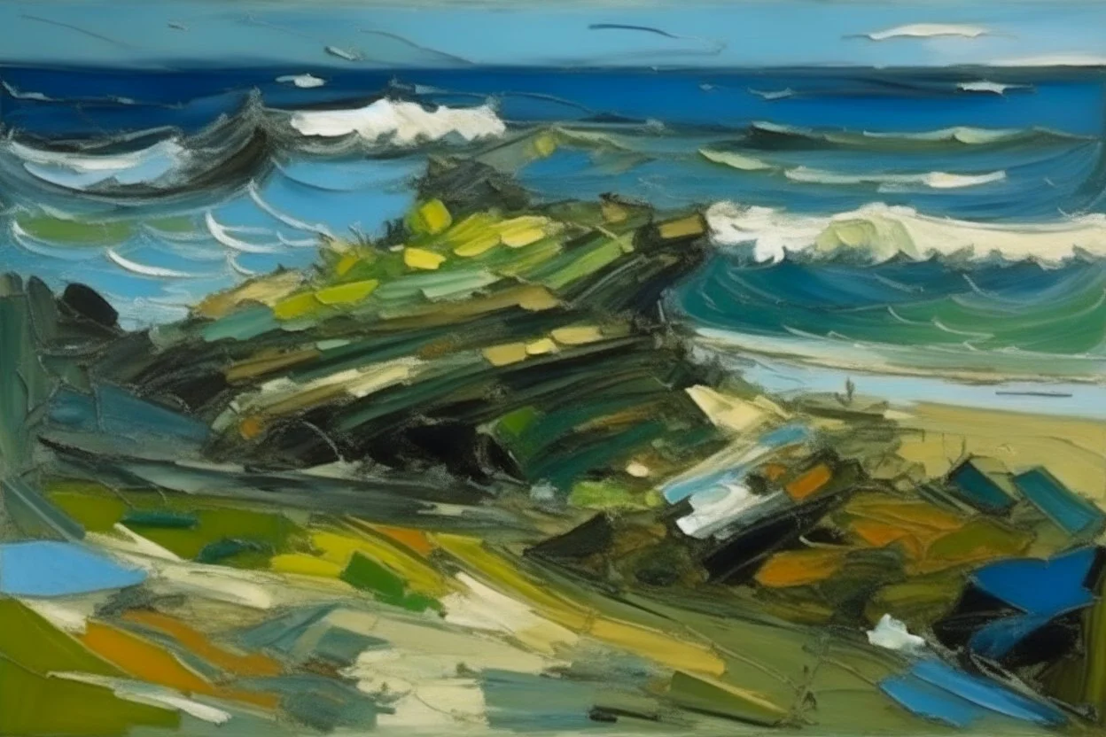Frank Auerbach painting of a seascape