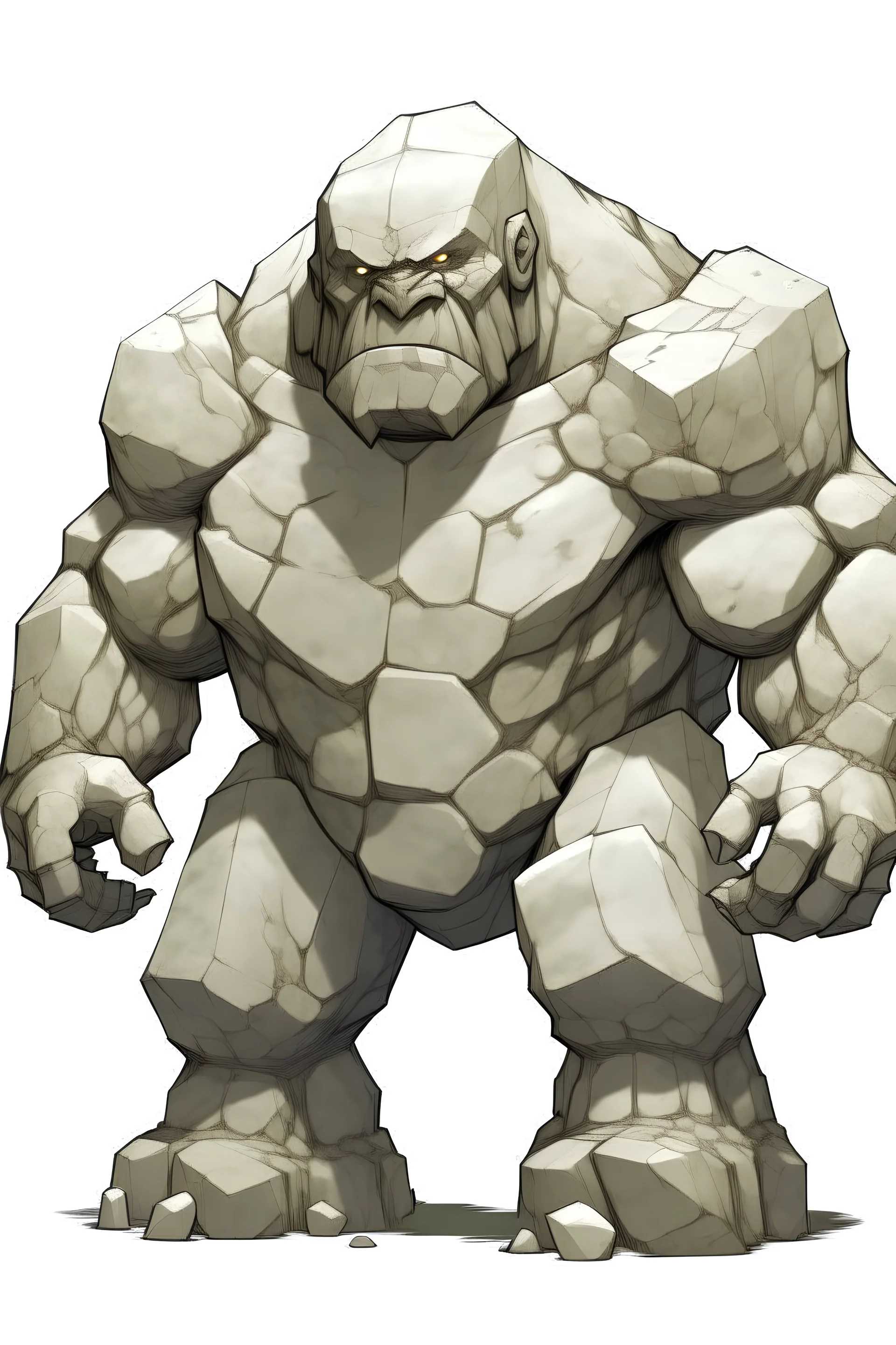 Gigantic stone golem on white background