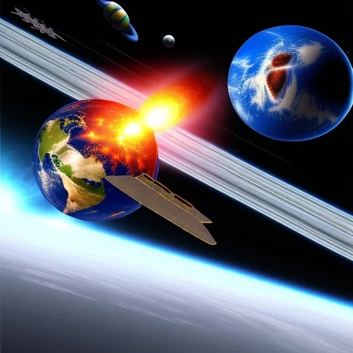 Outerspace black, earth orbit, volcano and stars Soccer