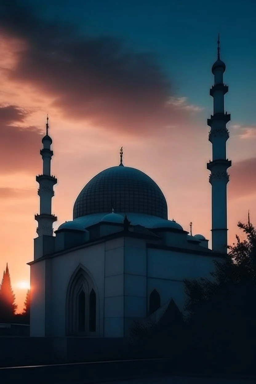 gambar masjid aestetik dengan pemandangan langit senja