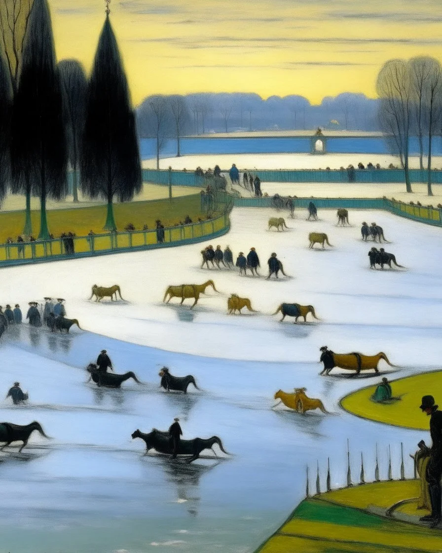 An icy racing course painted by Georges Seurat