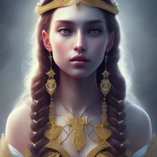 Arab princess , cute, beautiful, long hair, wavy hair, black eyes, head and shoulders portrait, cinematic, 8k, resolution concept art portrait by Greg Rutkowski, Artgerm, WLOP, Alphonse Mucha dynamic lighting hyperdetailed intricately detailed