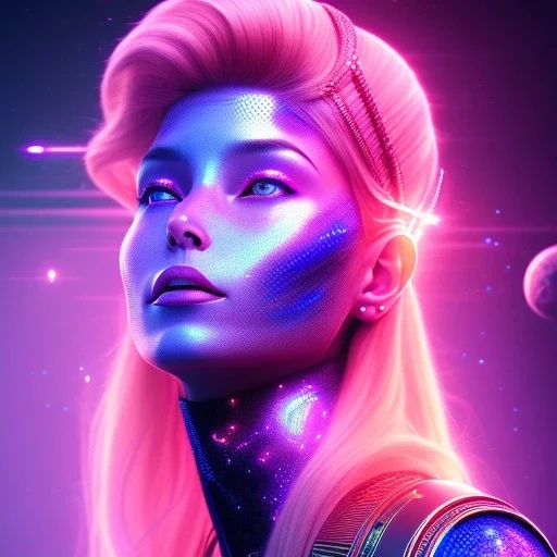 A portrait of cobra goddess ,atmospheric, realistic, cinematic lighting, pink blue light, 8k, galactic atmosphere,