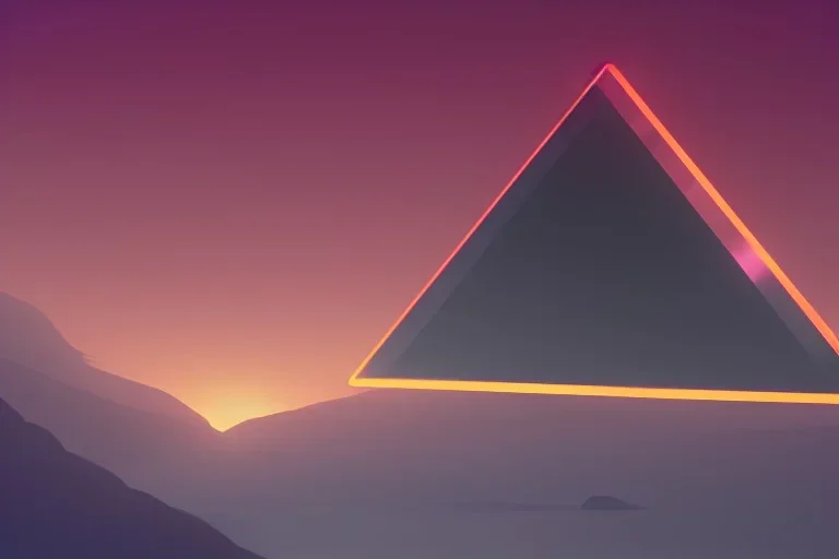 orange triangles, pink triangles, sunrise, mirror, painting