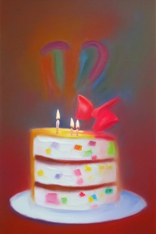 A birthday cake written "Happy Birthday". oil painting.