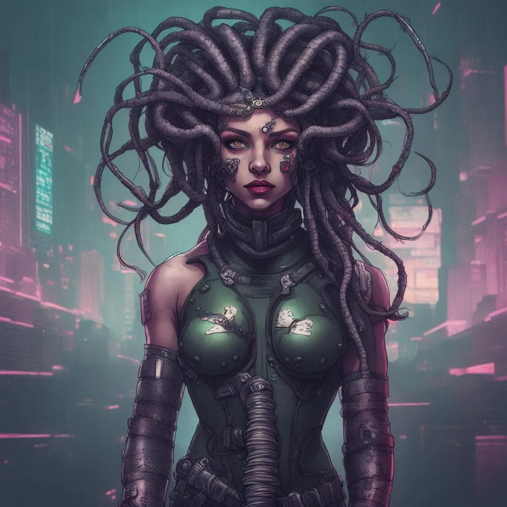 Medusa as a human in the style of cyber punk