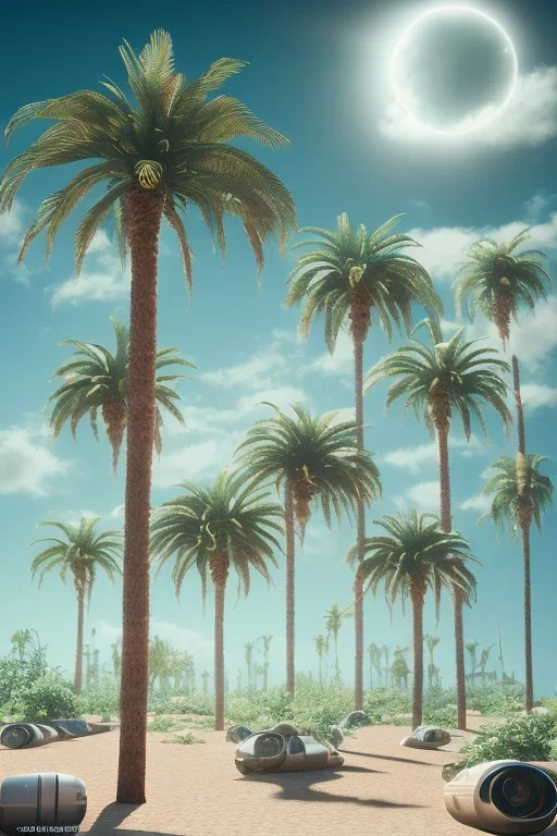 1980's aesthetic vaporwave palm trees with lighting with shiny chrome in the desert sand