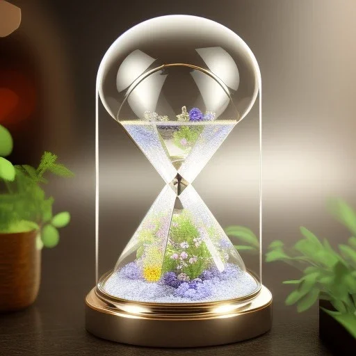 photorealistic crystal hourglass, a hyerrealistic transparent body, pastel colours flowers and leaves transparent, professional light, rococo, Artstation, intricate detail realism hdr, intricate detailed 8 k, with ornate jewelled, intricate detailed 4 k