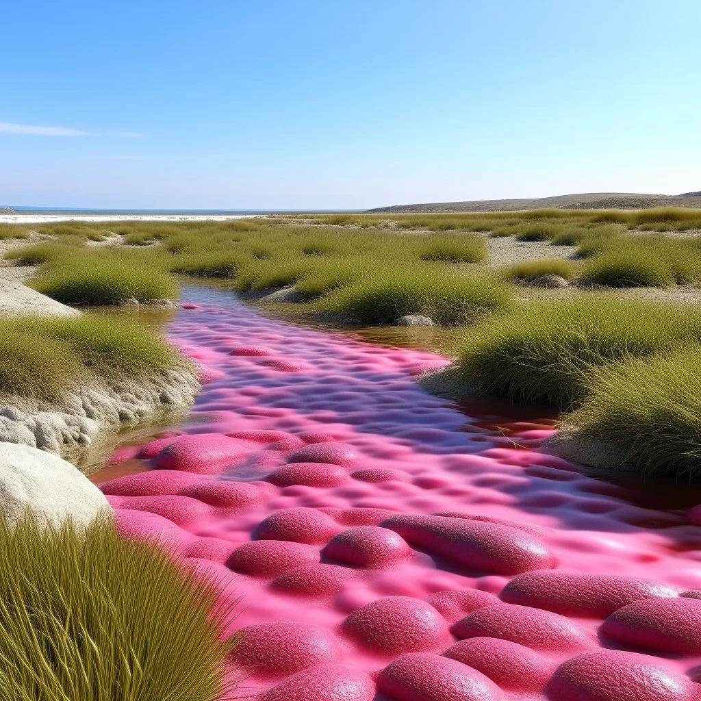 Magenta psychic wetlands near a beach designed in Ica stones painted by Henri Robert-Bresil