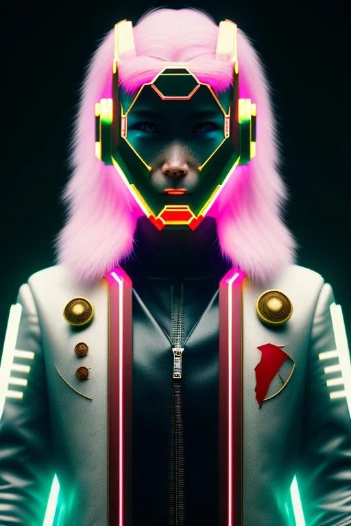 MCU Portrait, Front image. cyberpunk Asian woman, pink short hair. rabbit mask, latex suit. Red, black, gold, color. Punk style, minimal details. highly detailed, concept art, smooth, unreal engine 5, god rays, ray tracing, RTX, lumen lighting, ultra detail, volumetric lighting, 3d, finely drawn, high definition, high resolution.