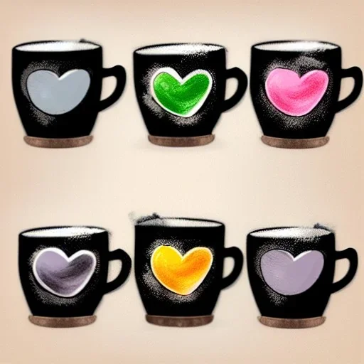 cartoon charcoal sketched little coffee mugs with smoke, pastel background, seamless texture, trending on artstation, 4k