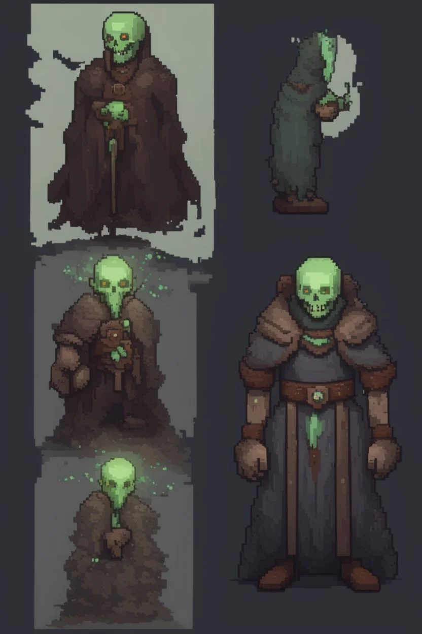 pixel undead soul sprite for pixel game in the medieval style side view idle animation. --ar 9:16