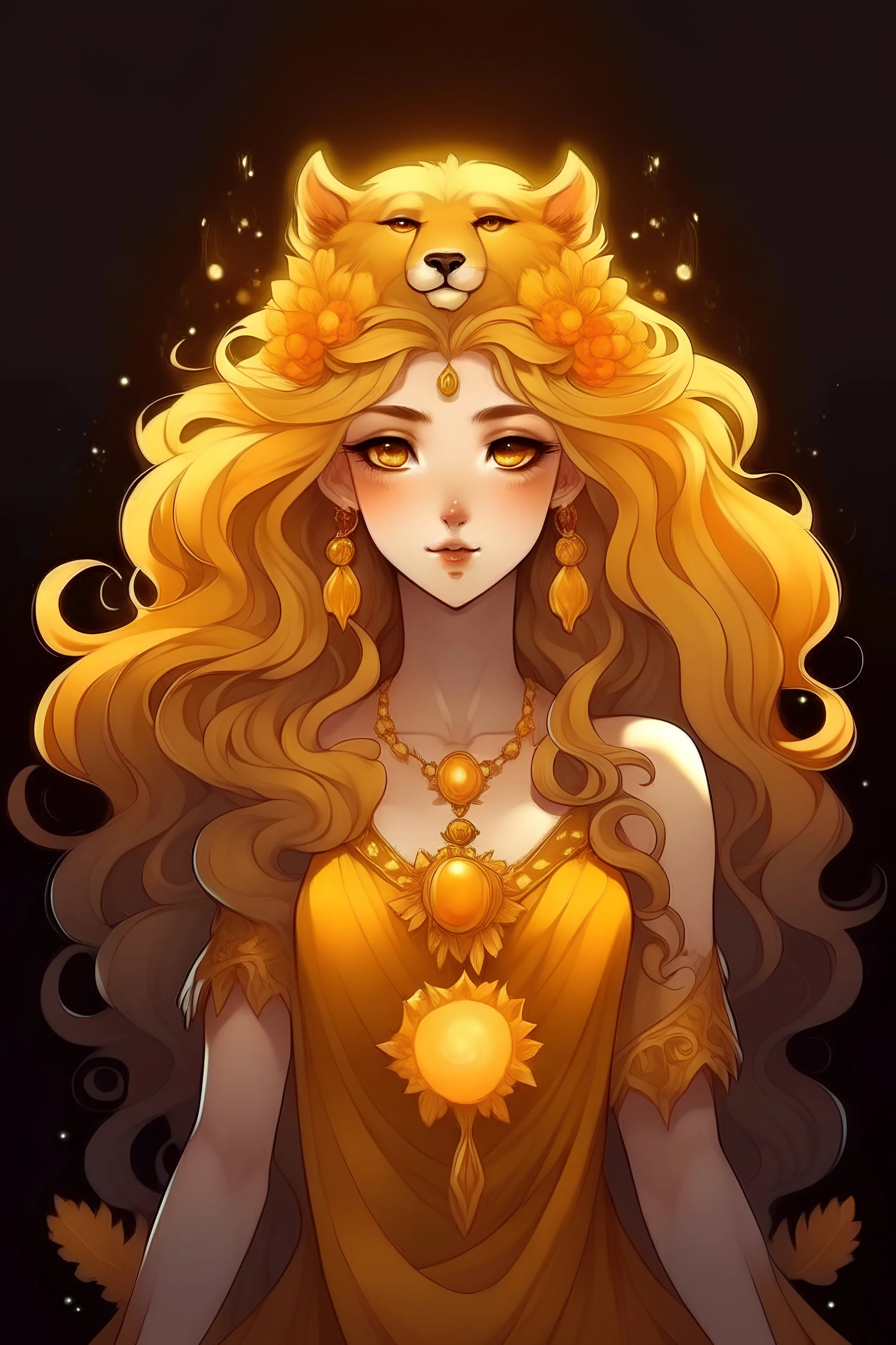 cute queen as an werewolf goddess with enchanting hair and golden glow as divine powers and light skin and beauty that rivaled Aphrodite in anime style