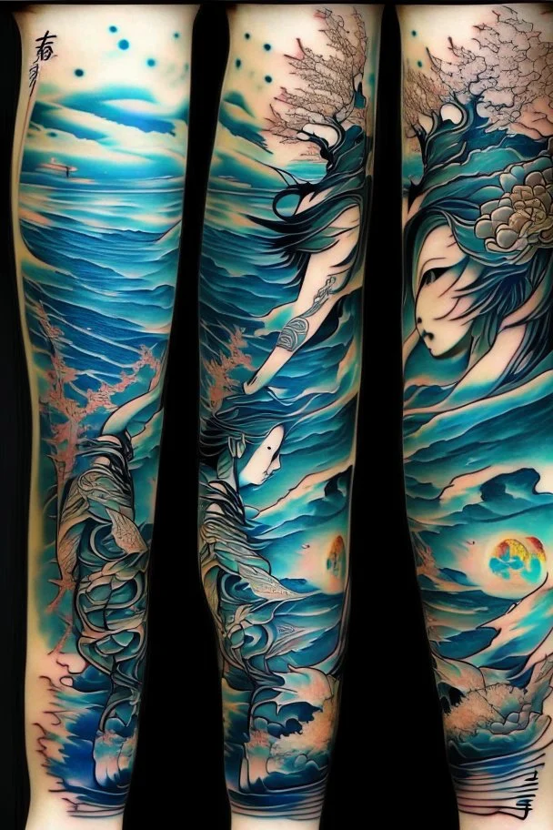 Tattoo sleeve zodiac sign aquarius ukiyo-e