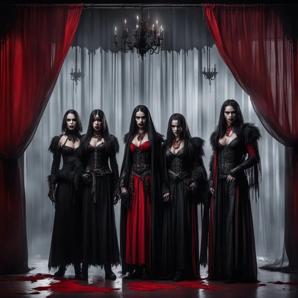 Hafla Vampires Waiting to Strike with their fangs behind a transparent bloody curtain