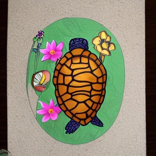 turtle and flowers