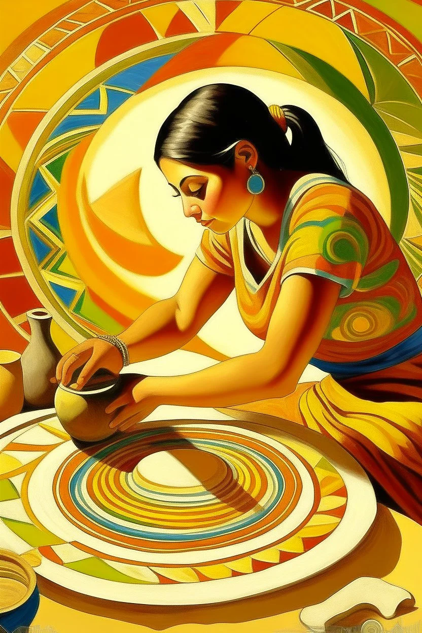 mexican woman making pottery painting neoclassism whole body zoom the sun painting young