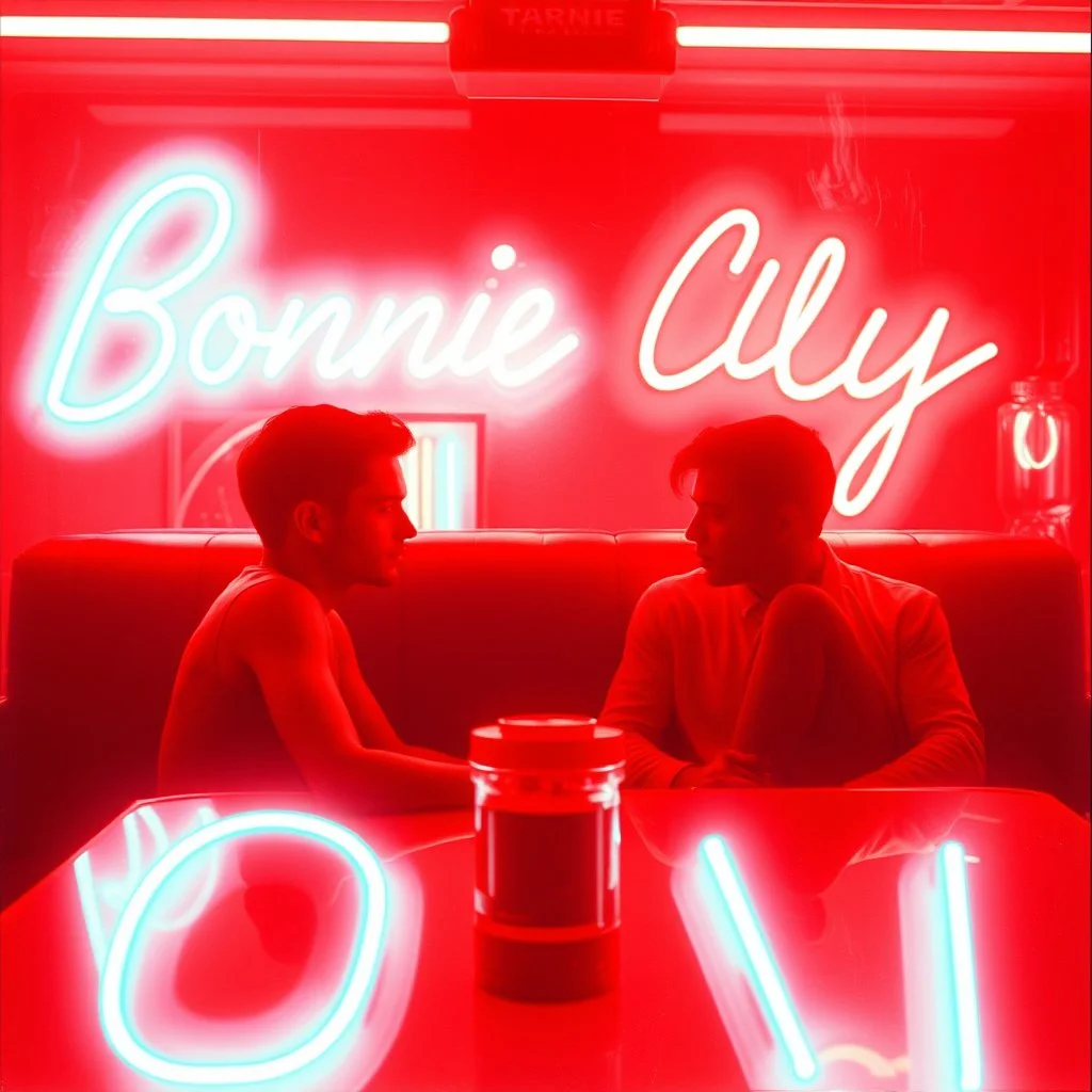 bonnie and clyde, abstract, red neon vibes