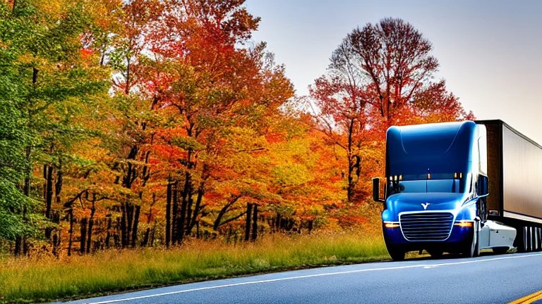 A Tesla semi-truck is parked, in the 'Great Smoky Mountains' National Park, in Tennessee. CINEMATIC. WIDE ANGLE LENS. PHOTO REAL.