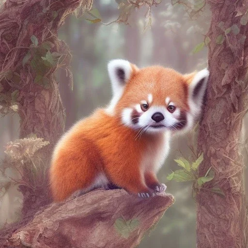 pixar art style of cute red panda baby in natural environment, monotone color, full body, by mobeius, au naturel, hyper detailed, digital art, trending in artstation, cinematic lighting, studio quality, smooth render, unreal engine 5 rendered, octane rendered, art style by klimt and nixeu and ian sprigger and wlop and krenz cushart