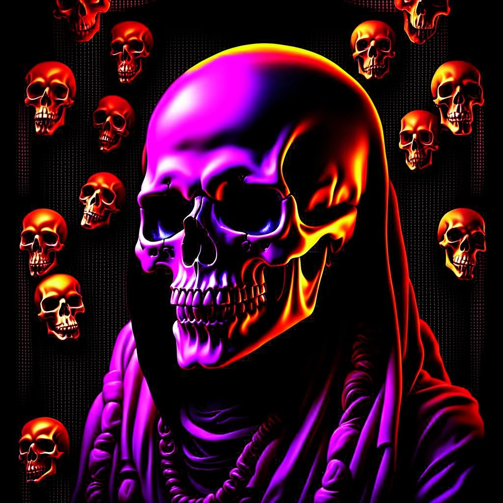 ultra high image quality, hell-tech infused Grim Reaper Close-up of an set against AMOLED-worthy pure black backdrop, fantasy art style infused with filter, tailored for vertical wallpaper, exclusive design with no duplicates, radiating beauty suitable for a PC screen image, vivid colors, ultra fine, digital painting.