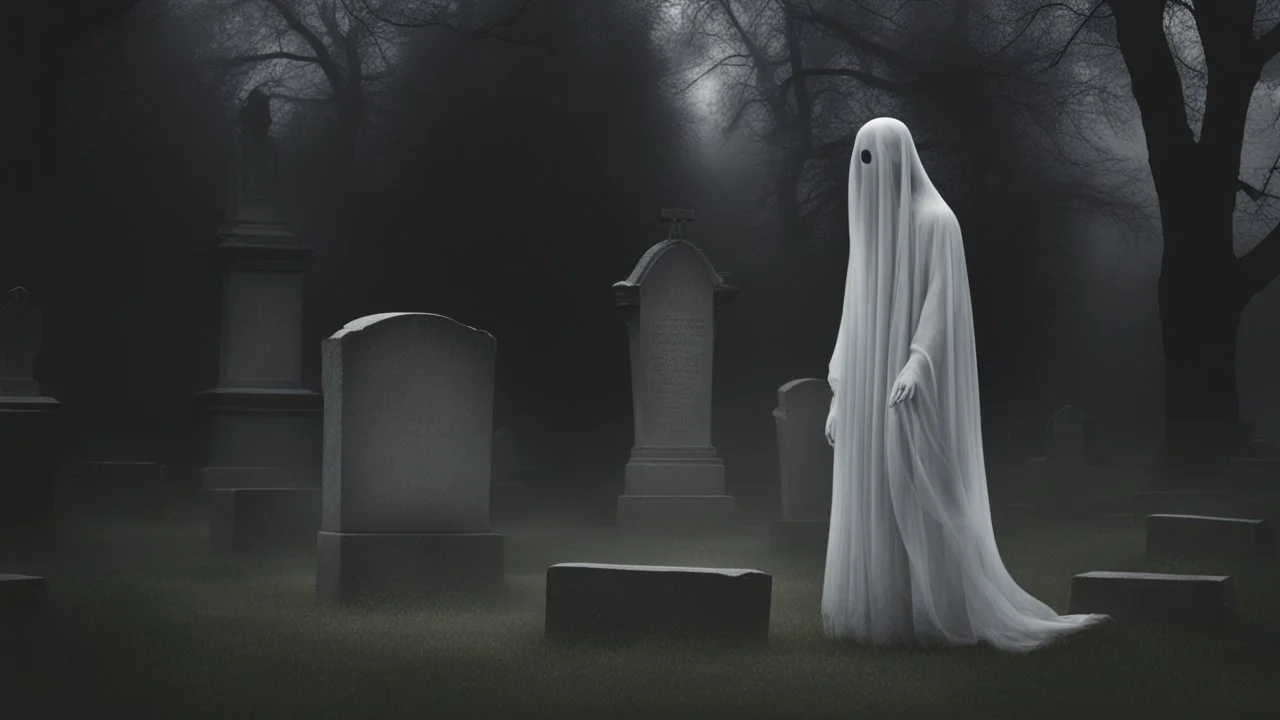 misty ghost in the graveyard