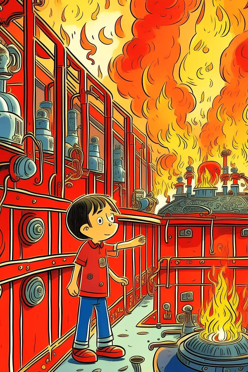 A boy's fantasy picture of a fire detection and extinguishing system