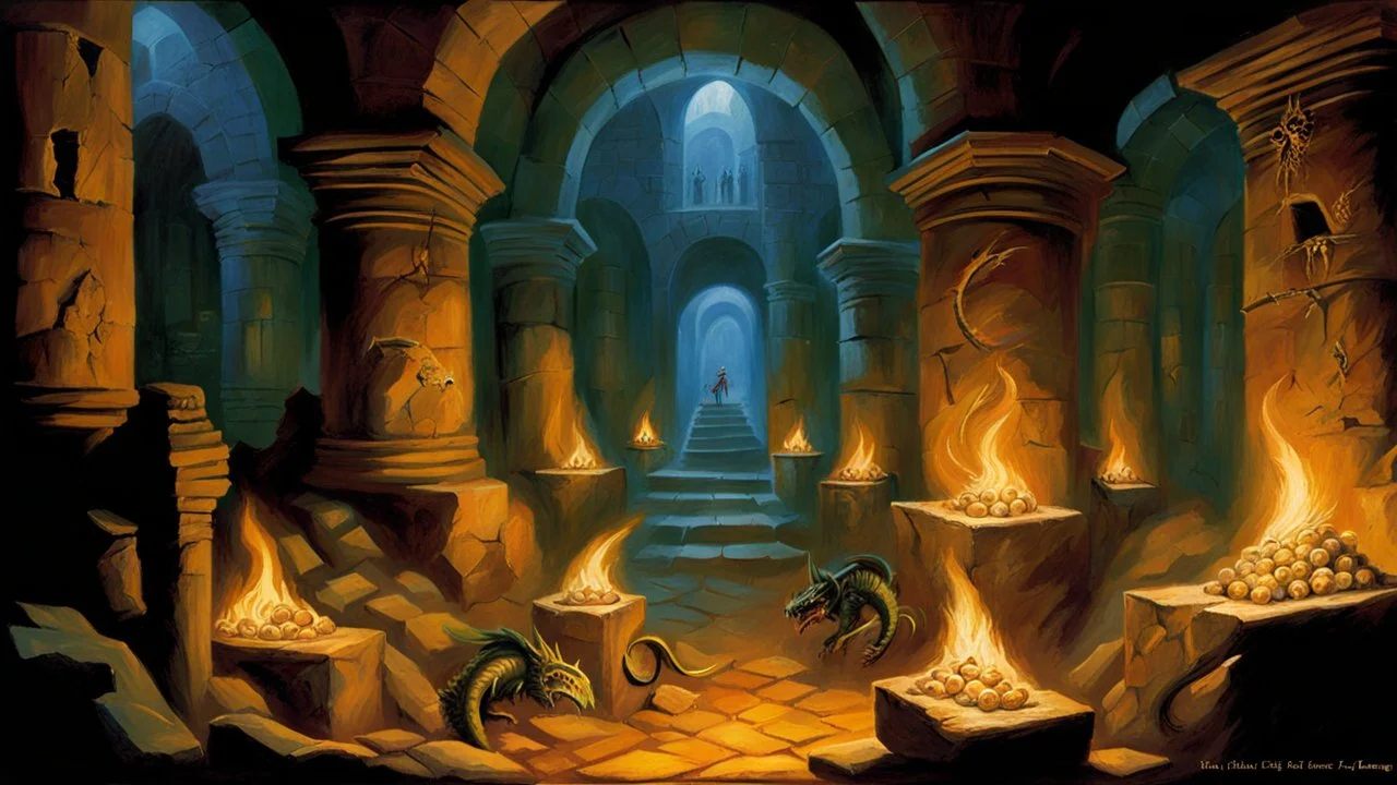 Catacombs full of dragonbones. Painted by Jeff Easley