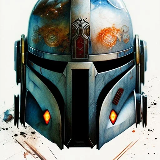 photorealistic jango fett helmet, illustration by <agnes cecile> <Yoji Shinkawa>, natural tones, ornate and intricate detail , soft smooth lighting, soft colors,