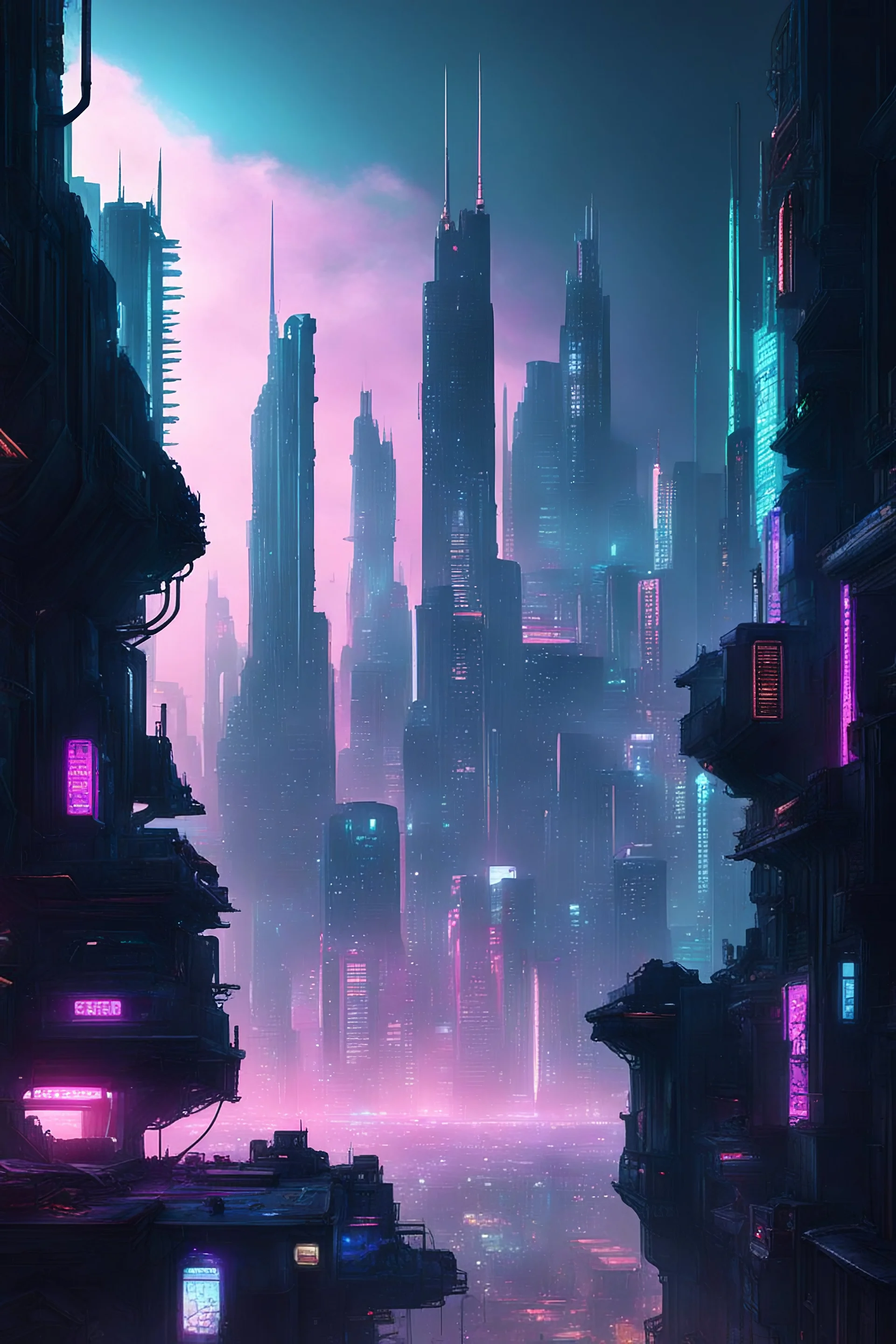 Cyberpunk city skyline