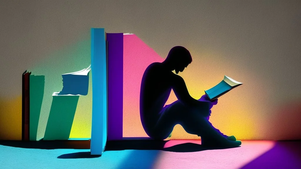 shadow made of different colors of a sitting person reading