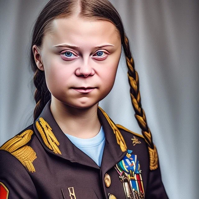 portrait of Greta Thunberg Russian army