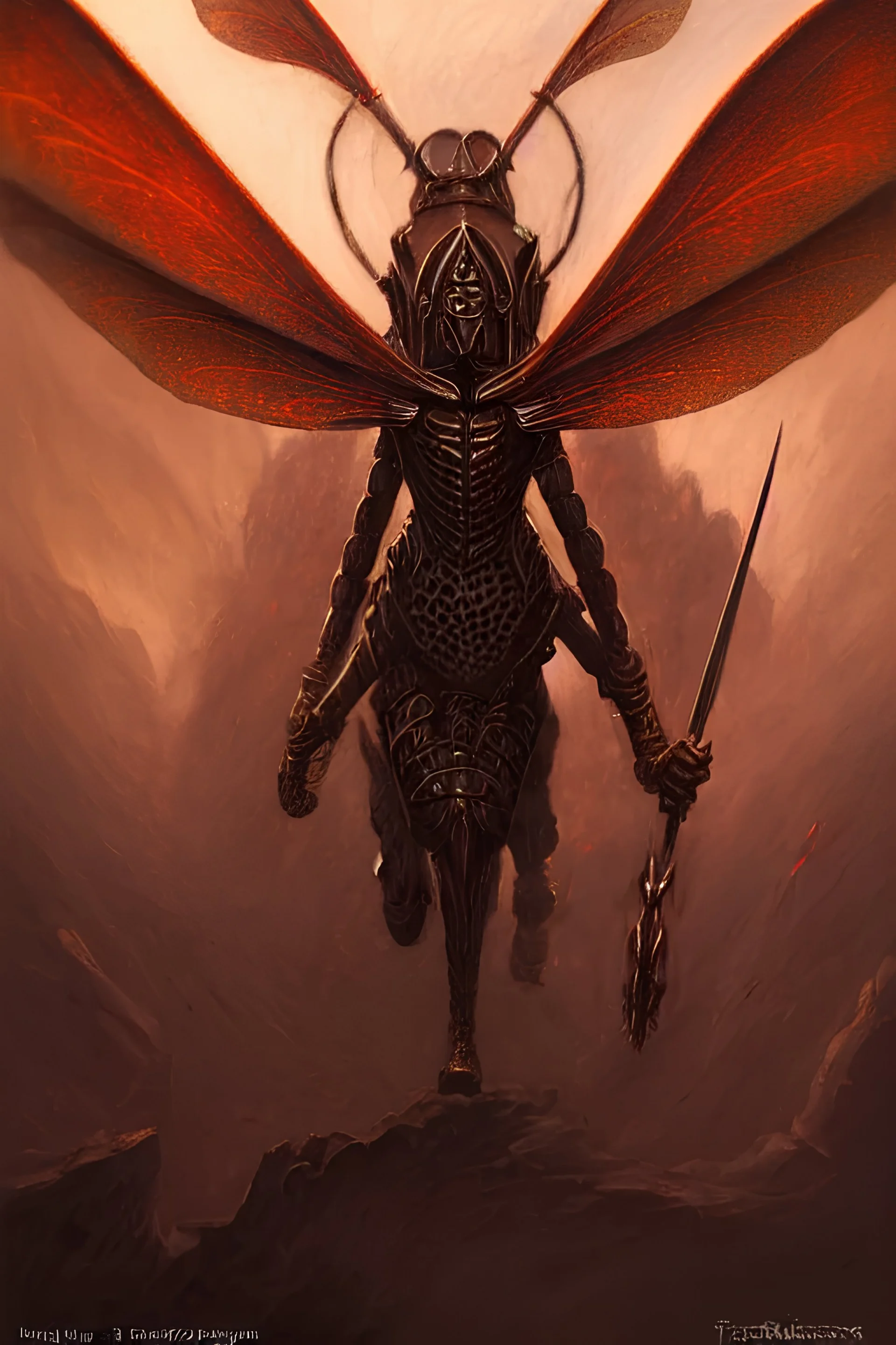 a medieval killer dragonfly in royal knights armor, dark thick smokey red fire, intricate, elegant, highly detailed, centered, digital painting, artstation, concept art, smooth, sharp focus, illustration, artgerm, tomasz alen kopera, peter mohrbacher, donato giancola, joseph christian leyendecker, wlop, boris vallejo