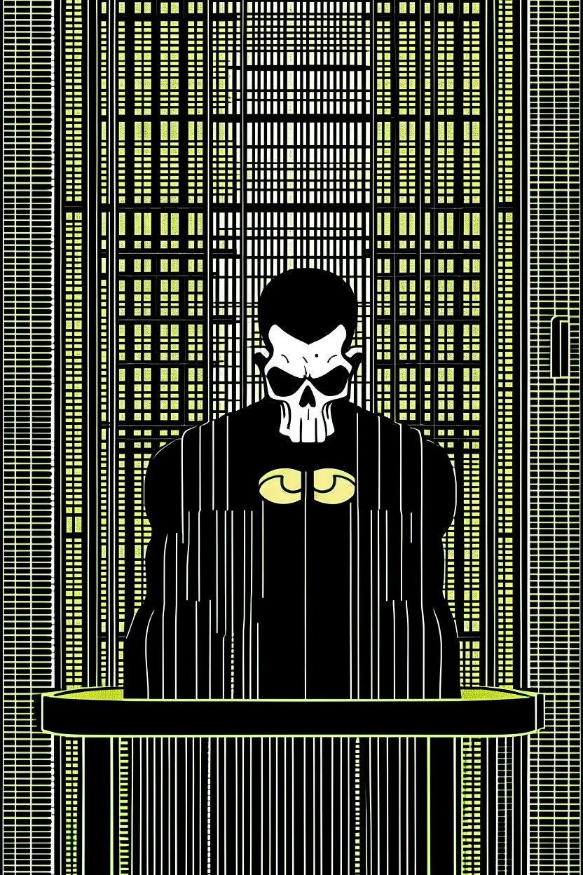 punisher sku;; inside prison cell in the style of Hiroshi Nagai