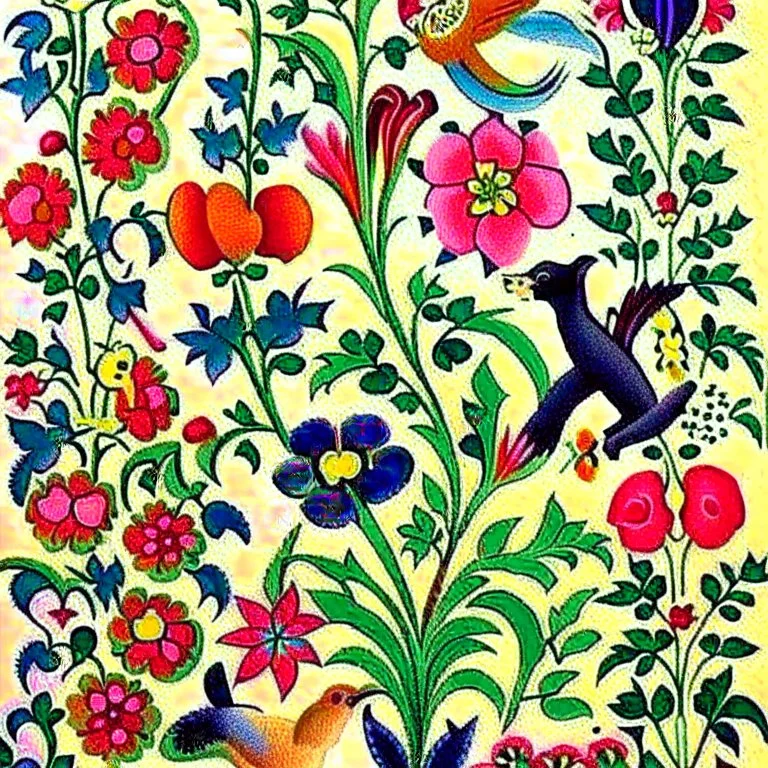 Rosemaling, plants, flowers, animals.