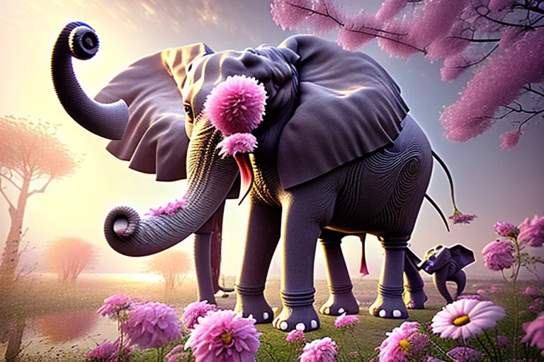 big flower blossom and elephant