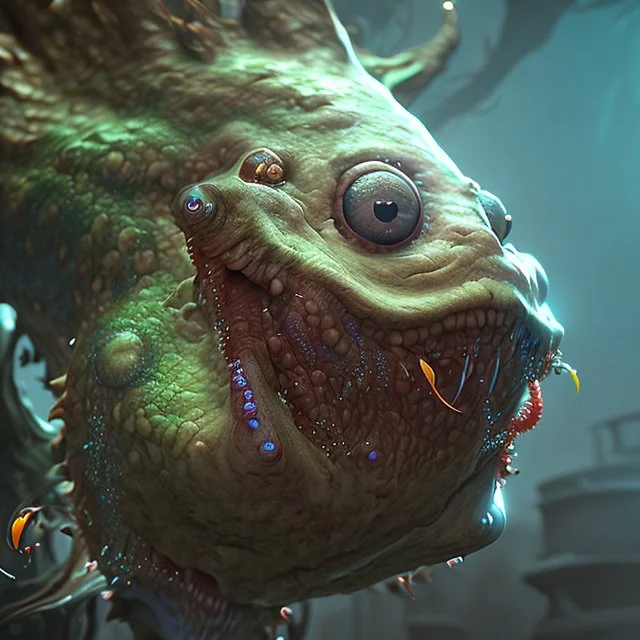 fluid ink angler fish creature, unreal engine 5, 8k resolution, photorealistic, ultra detailed