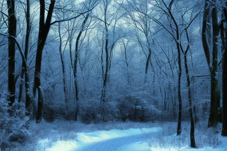 FOREST LANTERN WINTER PATH FALL snow, bleu